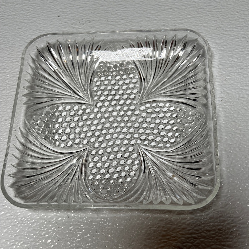 Vintage 60's Federal Glass Co Hobnail & Fan Pressed Glass square Dish